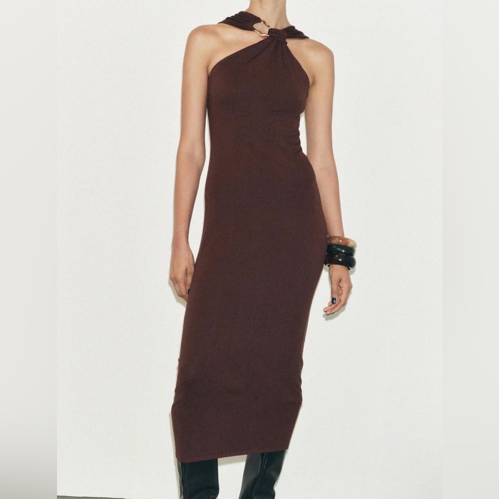 Zara KNOTTED DRESS WITH GOLDEN APPLIQUE